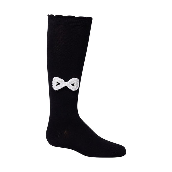 ZUBII <BR> Pearl Bow Knee Sock