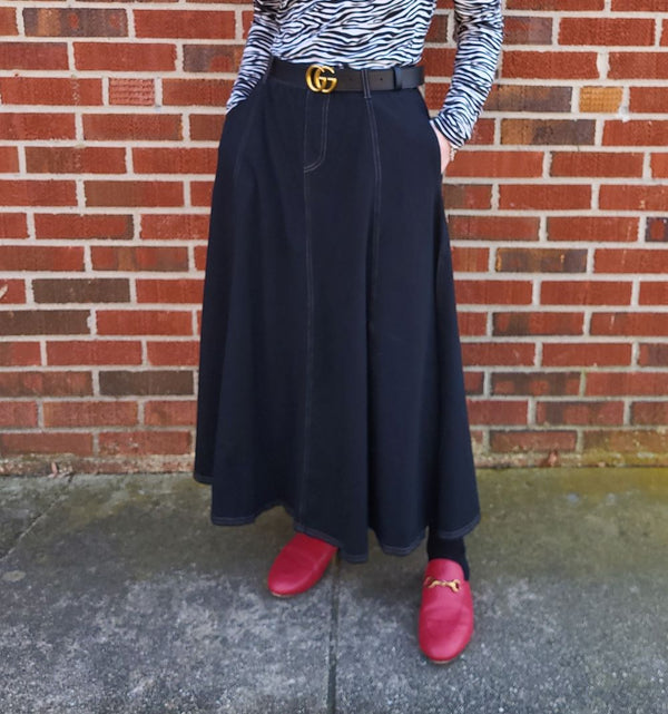 Ladies Denim Panel Maxi Skirt with Pockets