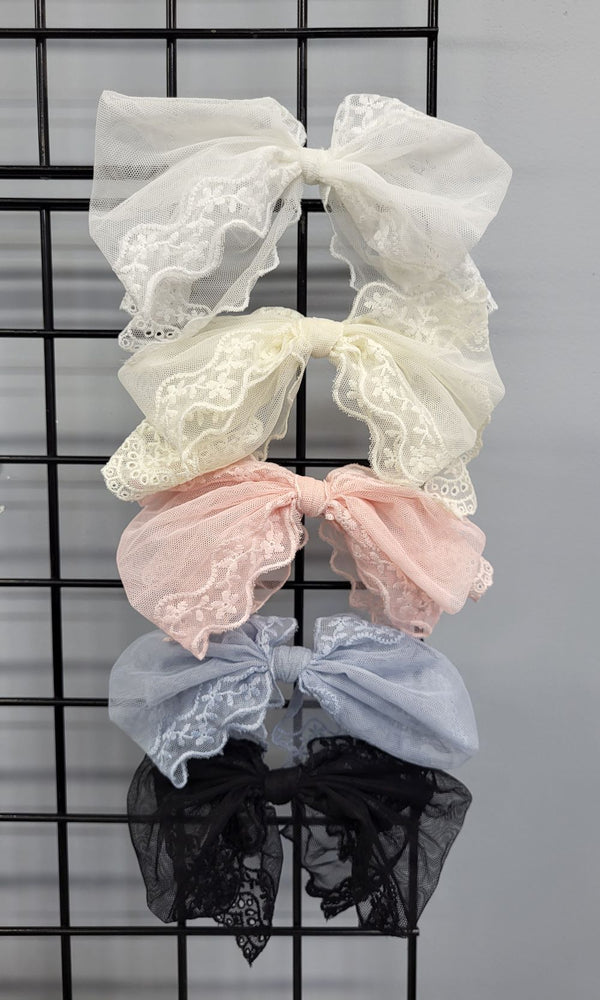 Embroidered Floral Tulle Bow Headband