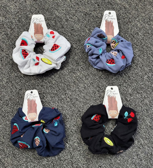 Embroidered Fruits Scrunchy