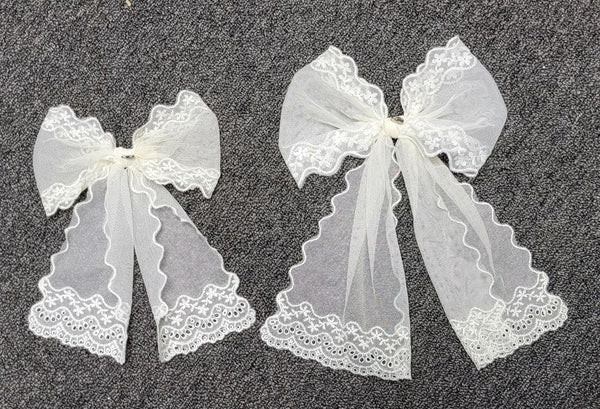 Ebroidered Floral Tulle Bow Clip