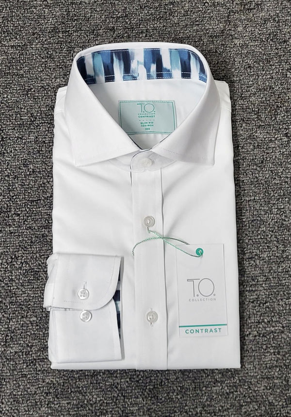 LS Solid White Contrast Button Down Shirt (CS042)
