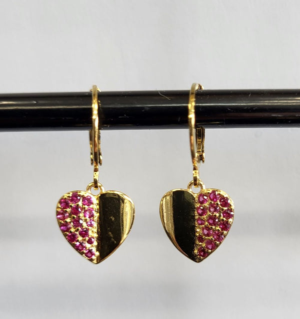 Half Pave Heart Earrings