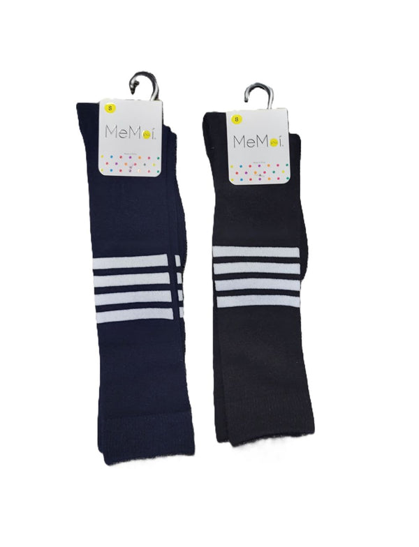 MEMOI <BR> Triple Half Stripe Knee Sock