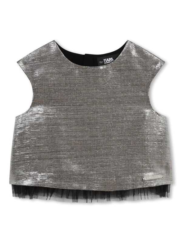 KARL LAGERFELD <br> Metallic Blouse & Mesh Midi Skirt Set