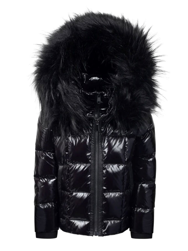 MINILLI <BR> Black Zipper Coat W/Black Fur