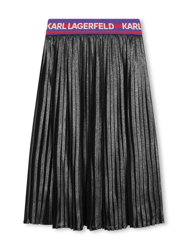 KARL LAGERFELD <br> Logo Waist Pleated Midi Skirt