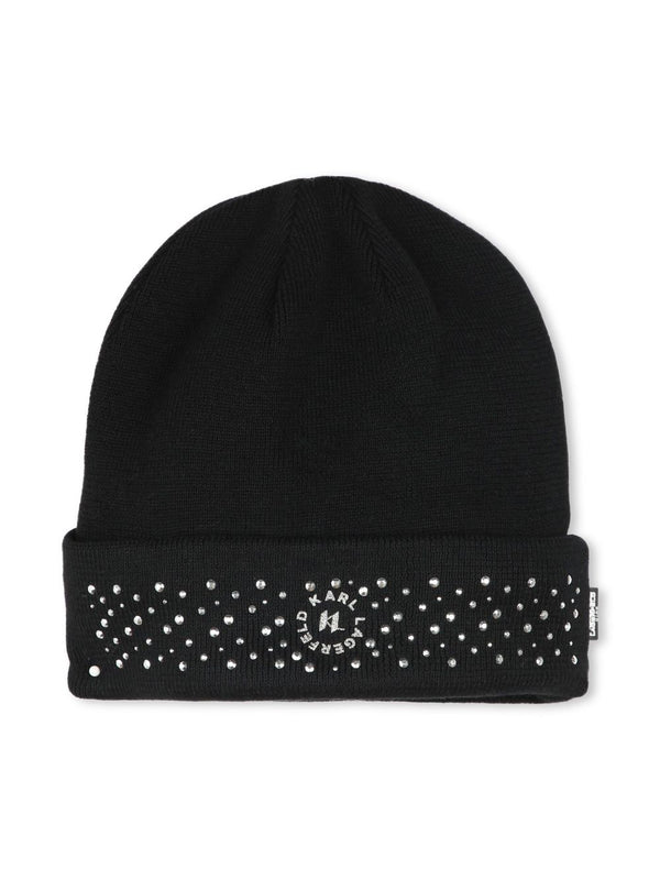 KARL LAGERFELD <br> Rhinestones & Glitter Knit Beanie