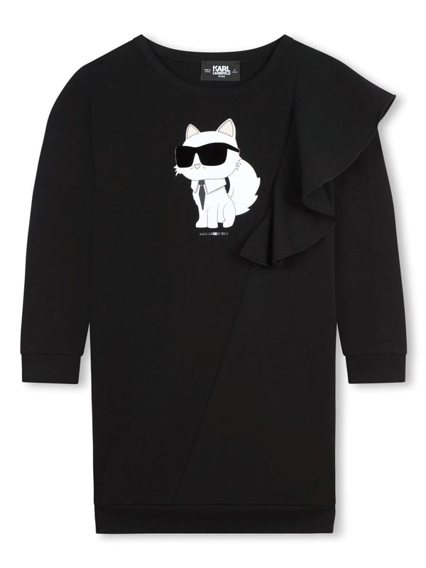 KARL LAGERFELD <BR> Flounce and Choupette Detail Dress