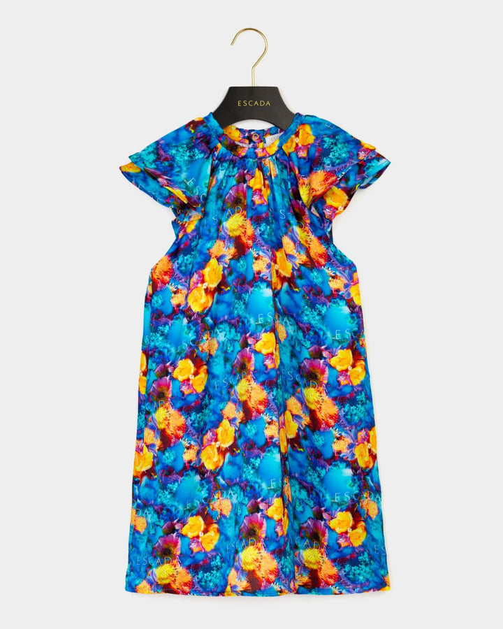 ESCADA Flutter Sleeve Flower Dress B'Dazzle ESCADA Flutter Sleeve Flower Dress B'Dazzle