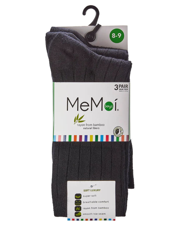 MEMOI <BR> Ribbed Bamboo Blend Crew Socks (3 pack)