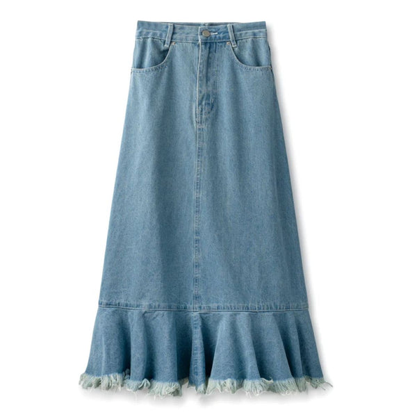 NONAME <BR> Flutter Fringe Hem Denim Skirt