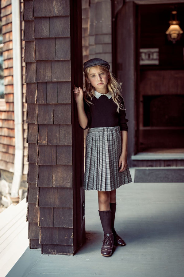 COCO BLANC <BR> Collared Sweater & Pleated Gingham Skirt Set