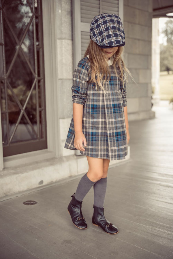 COCO BLANC <BR> Plaid Dress W/Cream Collar