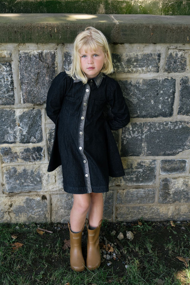 froo denim dress Denim Wavy Cut-Out Puff Sleeve Mini Dress