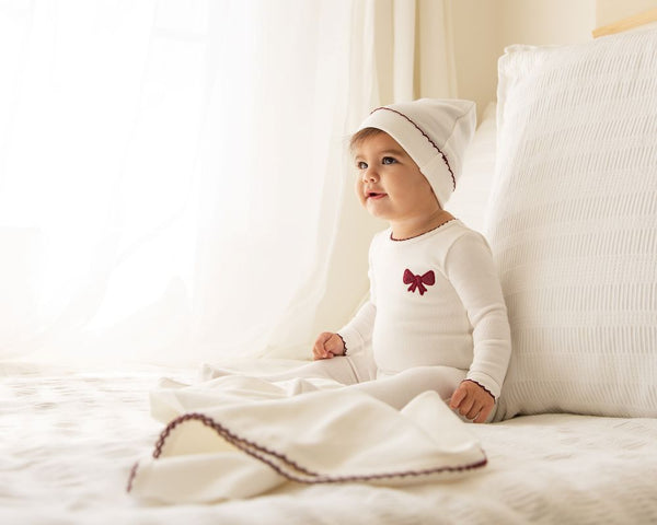 CUDDLE & COO <BR> Velvet Burgundy Bow Stretchie