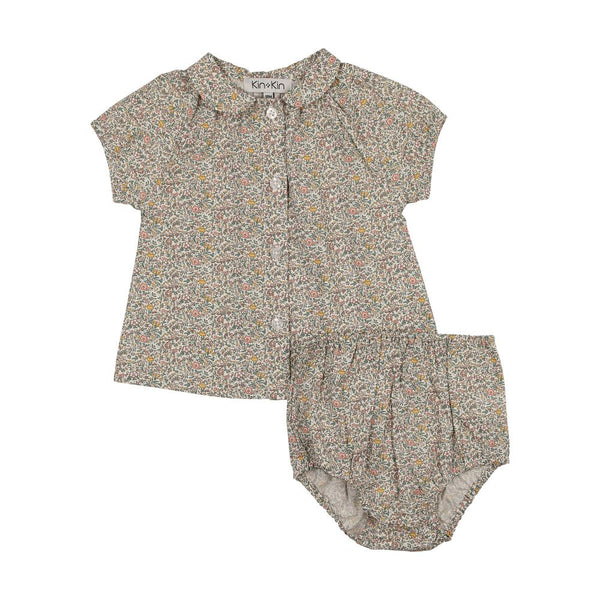KIN & KIN <BR> Girls Peter Pan Collar Shirt & Bloomer Set