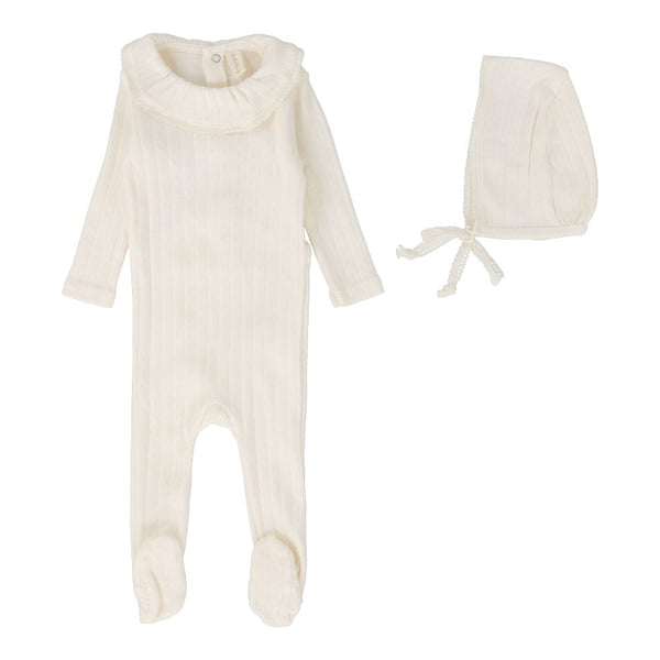 LILETTE <BR> Fine Pointelle Ruffle Collar Footie Set