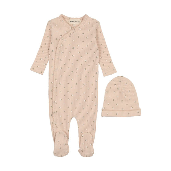 MEMA KNITS <BR> Printed Side Snap Footie & Beanie