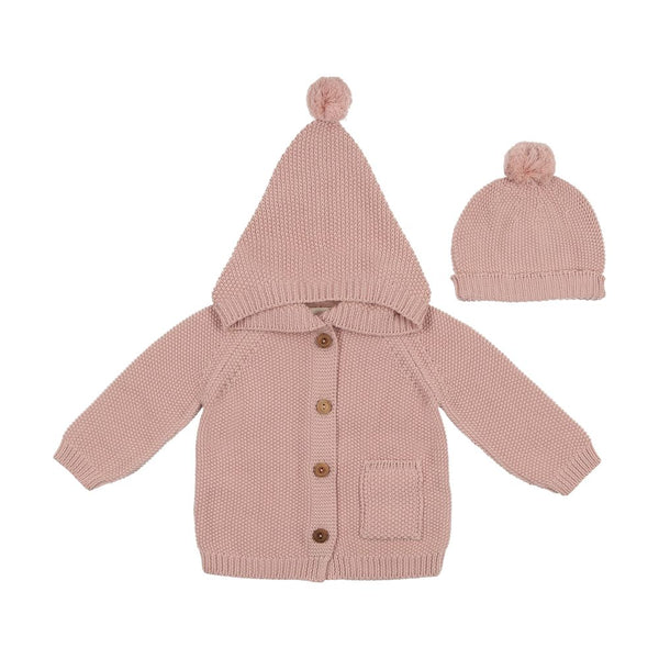 MEMA KNITS <BR> Hooded Knit Sweater & Beanie