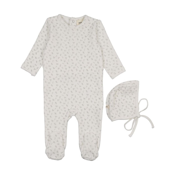 MEMA KNITS <BR> Velour Cherry Printed Footie & Bonnet
