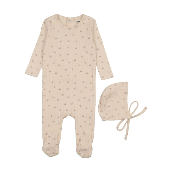 MEMA KNITS <BR> Printed Pointelle Footie & Bonnet
