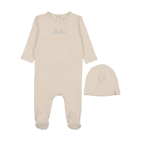 MEMA KNITS <BR> French Terry Embroidered Bebe Footie & Beanie