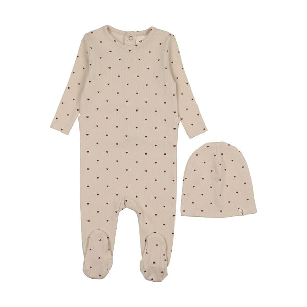MEMA KNITS <BR> Heart Printed Footie & Beanie