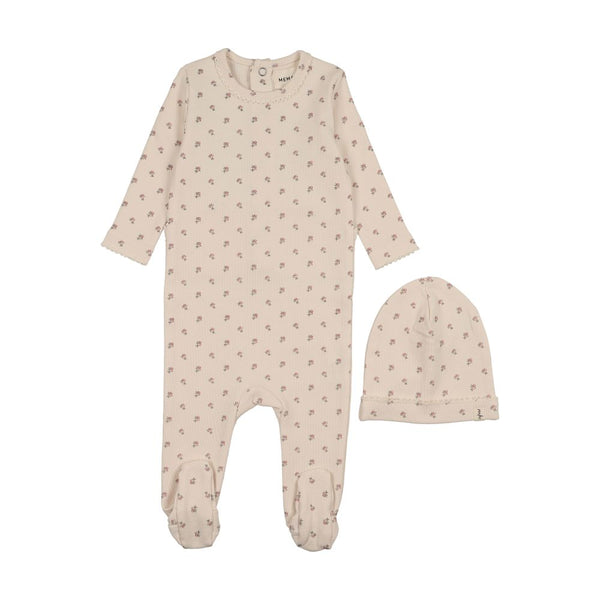 MEMA KNITS <BR> Berry Print Footie & Beanie