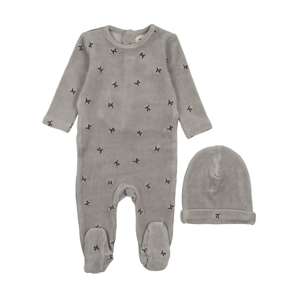 MEMA KNITS <BR> Velour Scattered Cherries Footie & Beanie
