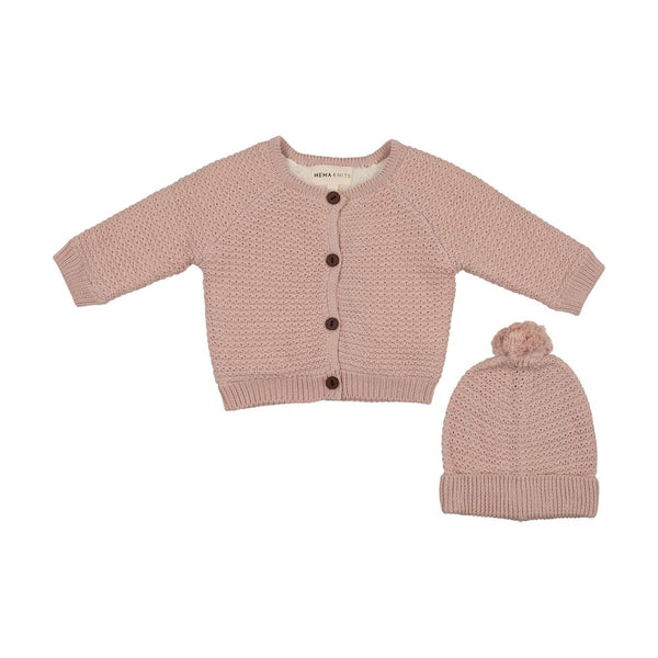 MEMA KNITS <BR> Knit Sherpa Lined Jacket & Pompom Beanie