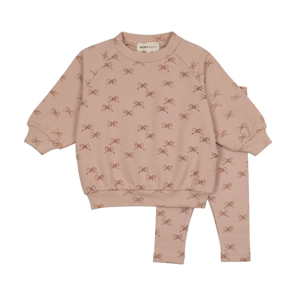 MEMA KNITS <BR> Bow Print Sweatshirt Set