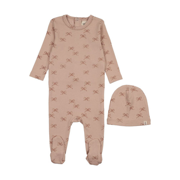MEMA KNITS <BR> Bow Print Footie & Beanie