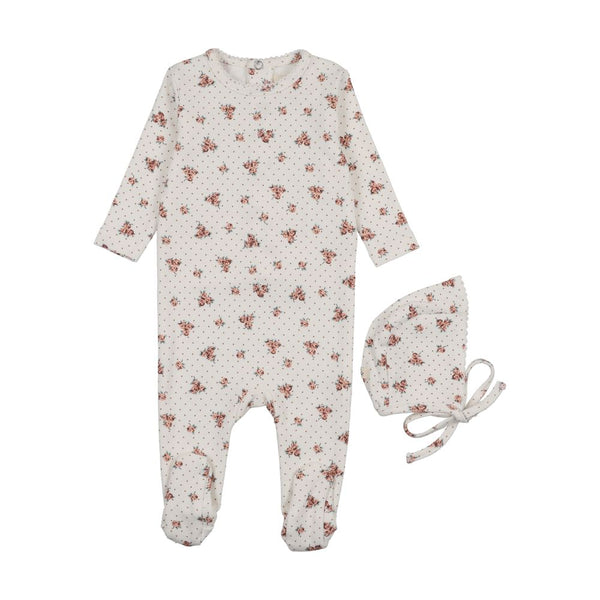 MEMA KNITS <BR> Floral Printed Footie & Bonnet