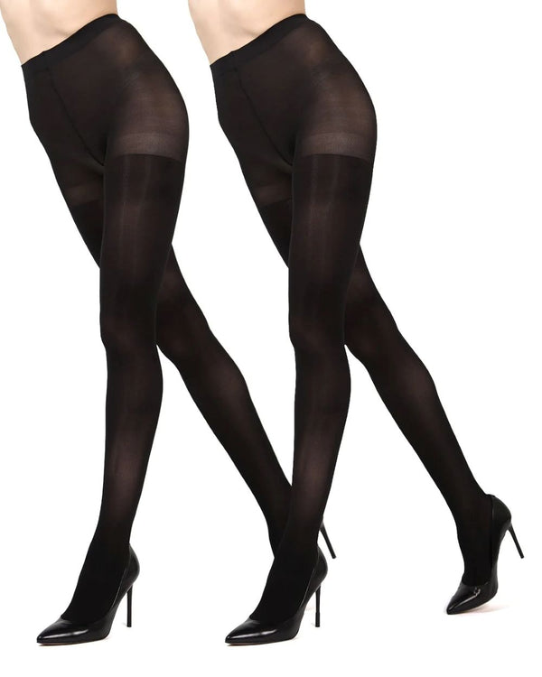 MEMOI <BR> Control Top Solid Microfiber Tights (2 pk)