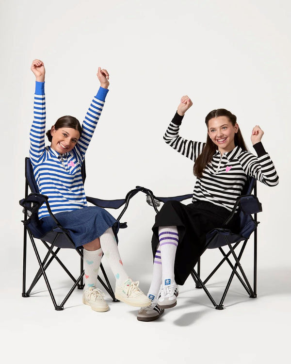 MEMOI <BR> Striped Mini-Ribbed Quarter Zip Tee