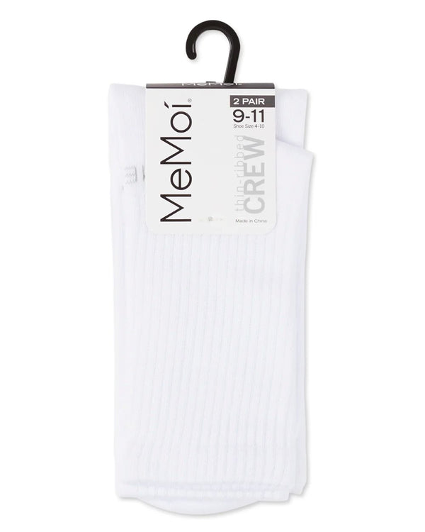 MEMOI <BR> Thin Ribbed Crew Socks (2 Pack)