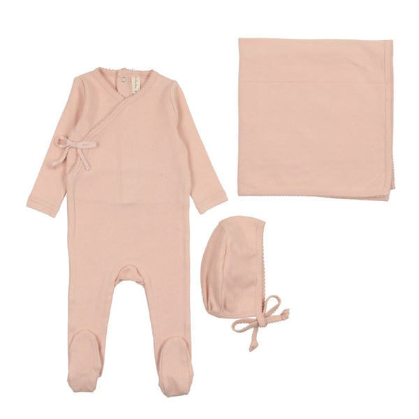 LILETTE <BR> Pinpoint Wrapover Footie Layette Set (SS)