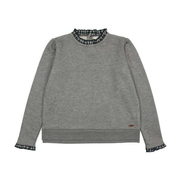 ANALOGIE <BR> Plaid Ruffle Collar Sweatshirt