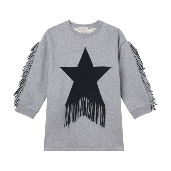 Fleece Dress With Patch Star and Fringes