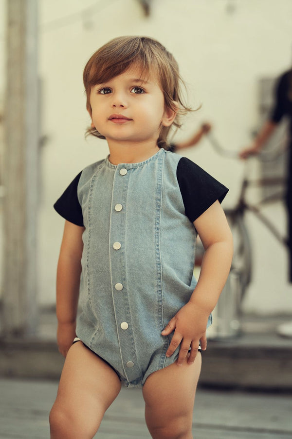 TEELA <br> Varsity Denim Romper (Baby Boy)
