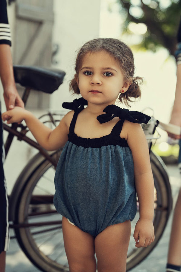TEELA <br> Varsity Denim Romper (Baby Girl)