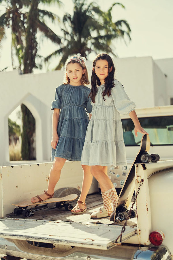 TEELA <br> Tiered Denim Dress