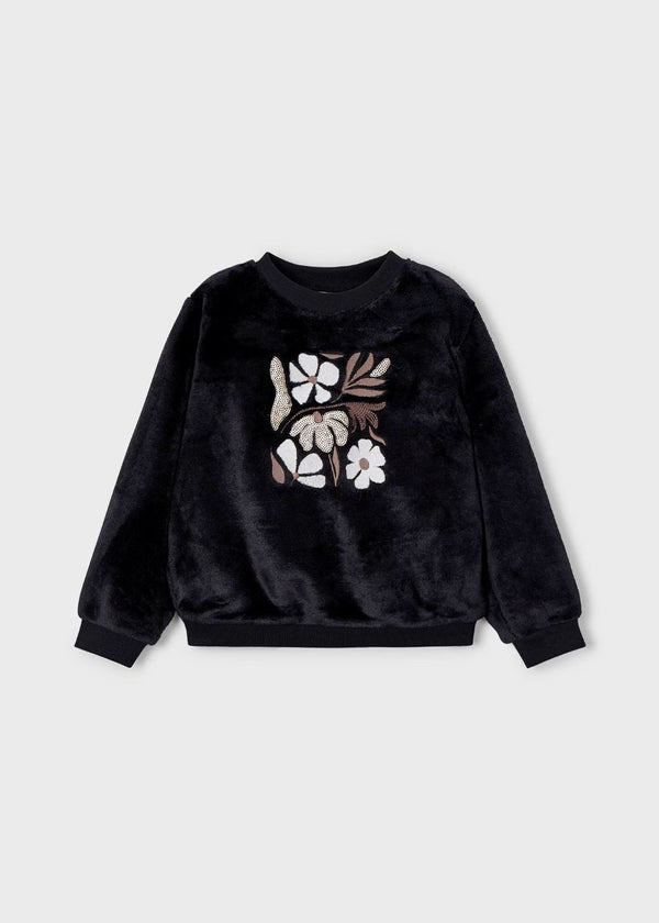 MAYORAL <BR> Faux Fur Floral Sweatshirt