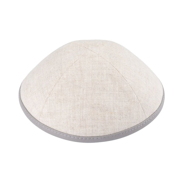 IKIPPAH <BR> Linen with Leather Rim Yarmulke