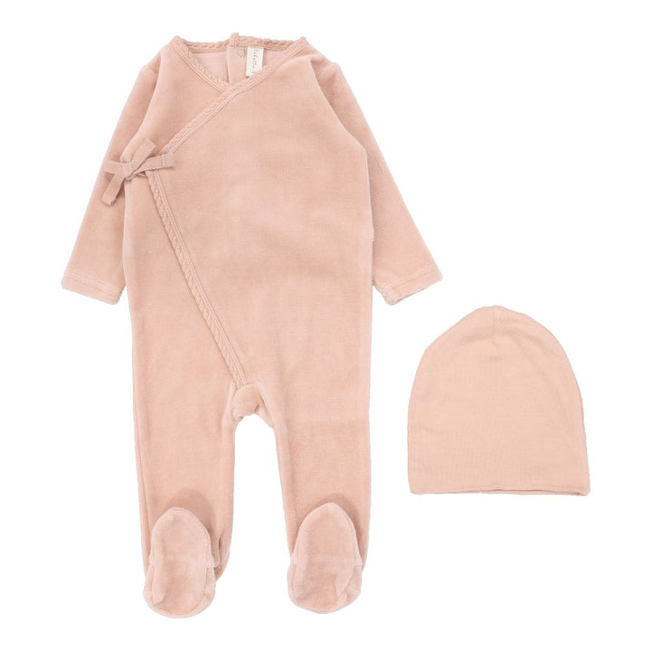 Lilette Velour Wrap Footie & Beanie Set - Dusty Pink Lilette Velour Wrap Footie & Beanie Set - Dusty Pink