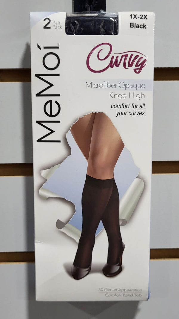 MEMOI <BR> Microfiber Opaque Curvy Knee High (2 pk)